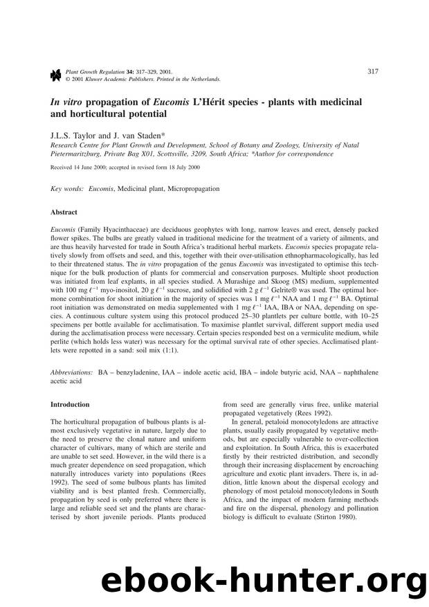 In vitro propagation of Eucomis L'Hérit species - plants with medicinal and horticultural potential by Unknown