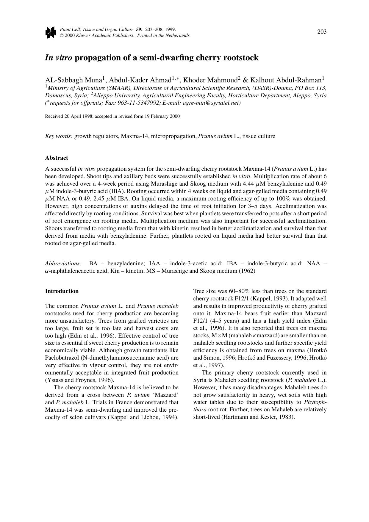 In vitro propagation of a semi-dwarfing cherry rootstock by Unknown