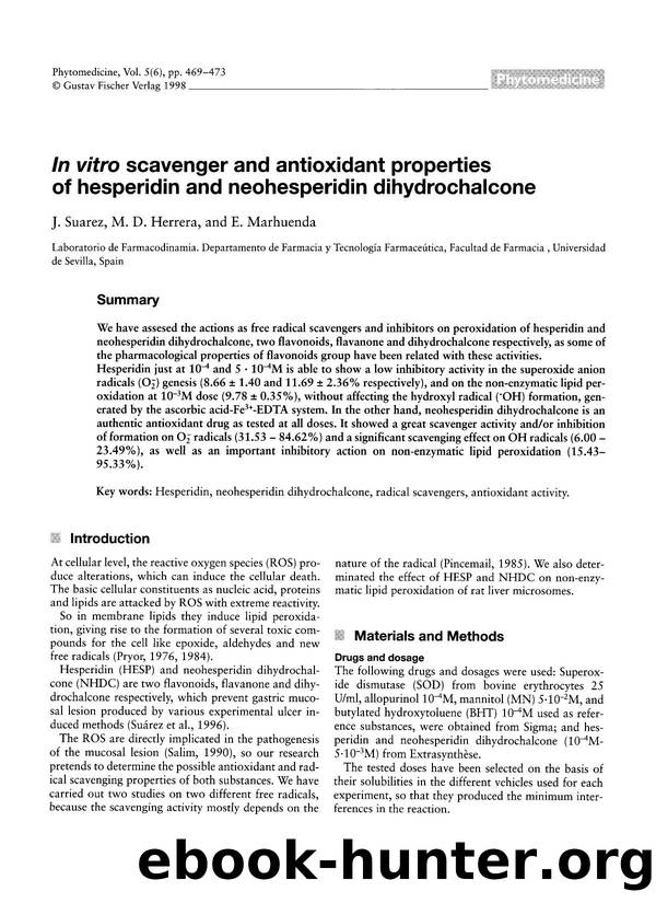 In vitro scavenger and antioxidant properties of hesperidin and neohesperidin dihydrochalcone by J. Suarez & M.D. Herrera & E. Marhuenda
