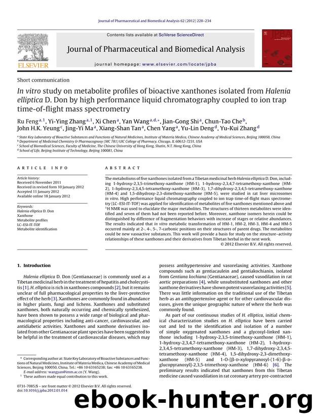 In vitro study on metabolite profiles of bioactive xanthones isolated from Halenia elliptica D. Don by high performance liquid chromatography coupled to ion trap time-of-flight mass spectrometry by Ru Feng