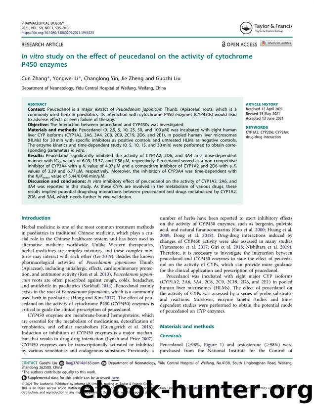 In vitro study on the effect of peucedanol on the activity of cytochrome P450 enzymes by Zhang Cun & Li Yongwei & Yin Changlong & Zheng Jie & Liu Guozhi