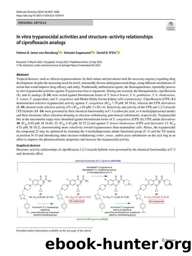 In vitro trypanocidal activities and structureâactivity relationships of ciprofloxacin analogs by Helena D. Janse van Rensburg & Keisuke Suganuma & David D. N’Da