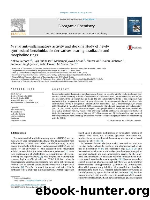In vivo anti-inflammatory activity and docking study of newly synthesized benzimidazole derivatives bearing oxadiazole and morpholine rings by unknow