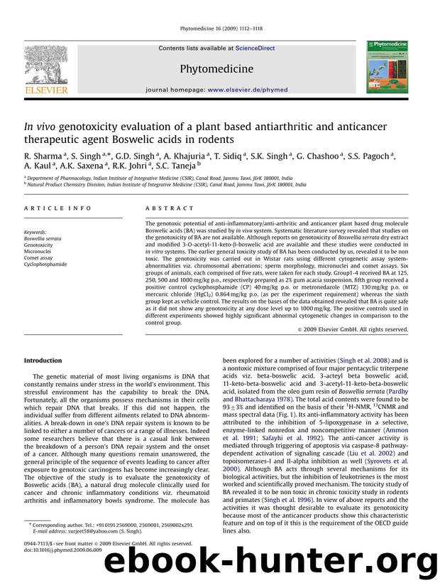 In vivo genotoxicity evaluation of a plant based antiarthritic and anticancer therapeutic agent Boswelic acids in rodents by unknow