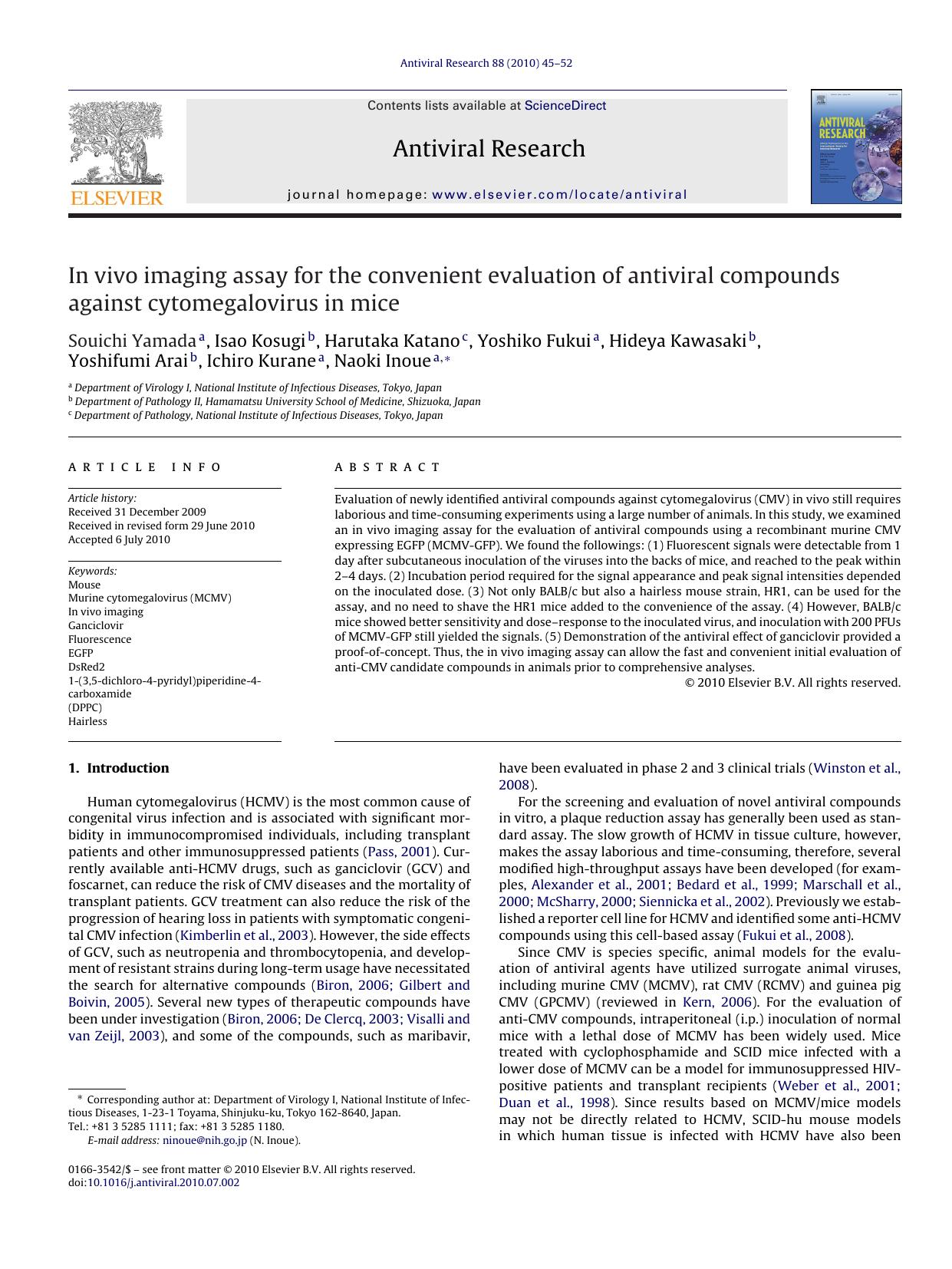 In vivo imaging assay for the convenient evaluation of antiviral compounds against cytomegalovirus in mice by Souichi Yamada