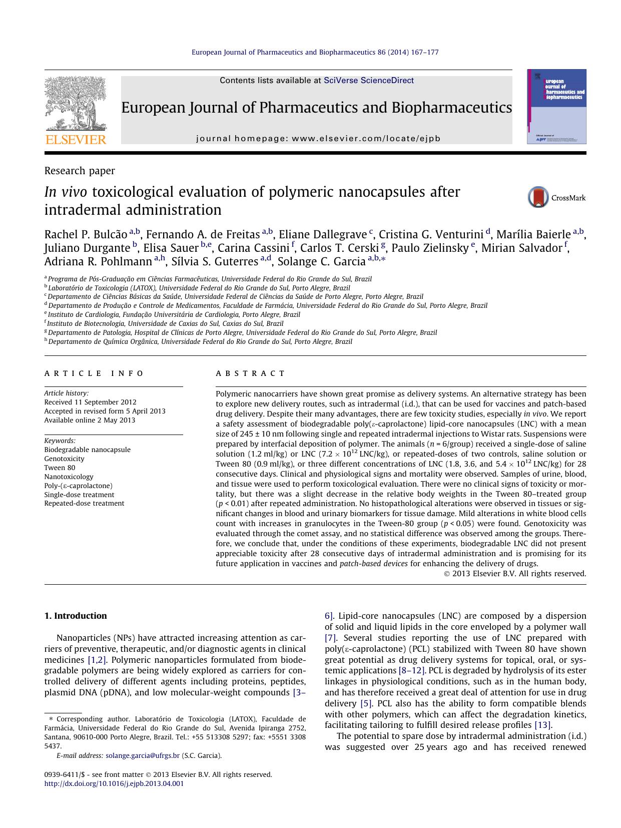 In vivo toxicological evaluation of polymeric nanocapsules after intradermal administration by unknow