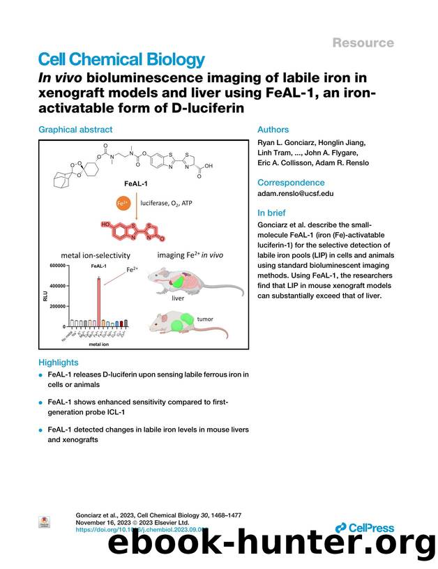 In&nbsp;vivo bioluminescence imaging of labile iron in xenograft models and liver using FeAL-1, an iron-activatable form of D-luciferin by unknow