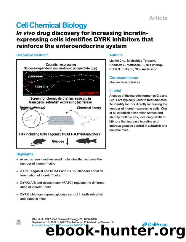 In&nbsp;vivo drug discovery for increasing incretin-expressing cells identifies DYRK inhibitors that reinforce the enteroendocrine system by unknow