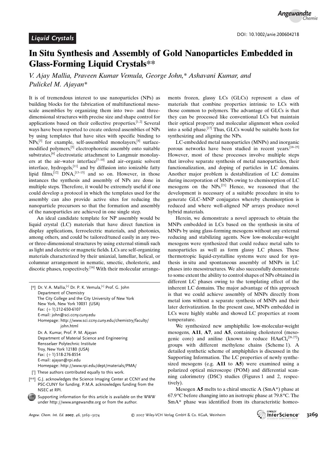 In[emsp14]Situ Synthesis and Assembly of Gold Nanoparticles Embedded in Glass-Forming Liquid Crystals by Unknown