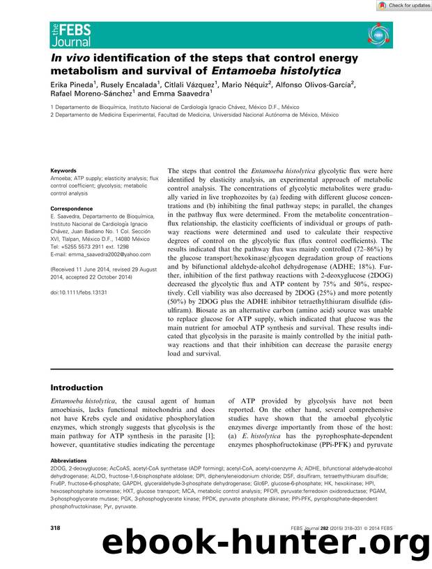 InÂ vivo identification of the steps that control energy metabolism and survival of EntamoebaÂ histolytica by Unknown