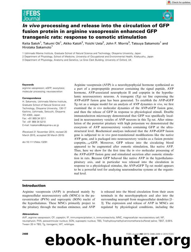 InÂ vivo processing and release into the circulation of GFP fusion protein in arginine vasopressin enhanced GFP transgenic rats: response to osmotic stimulation by Unknown