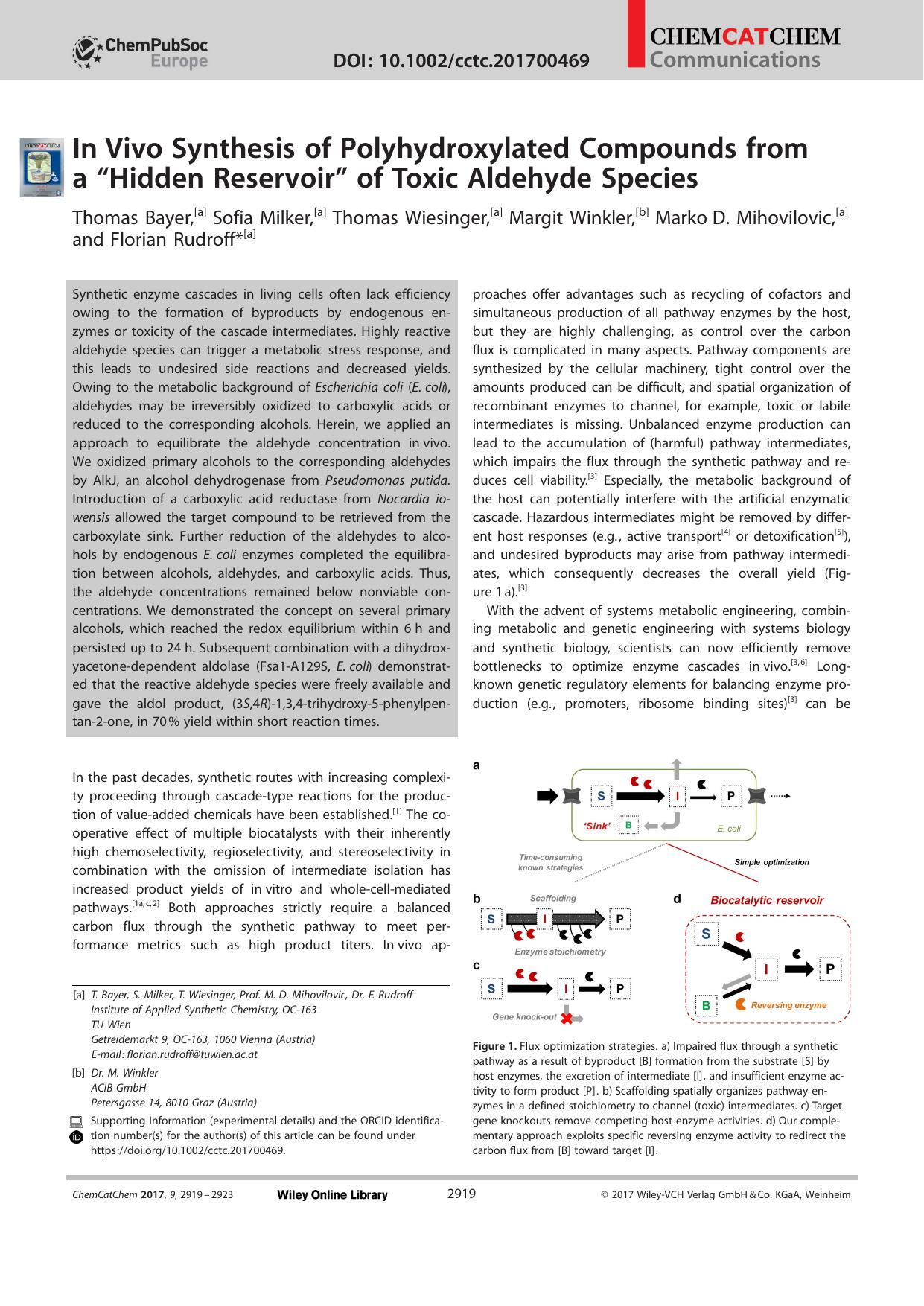 InâVivo Synthesis of Polyhydroxylated Compounds from a âHidden Reservoirâ of Toxic Aldehyde Species by Unknown