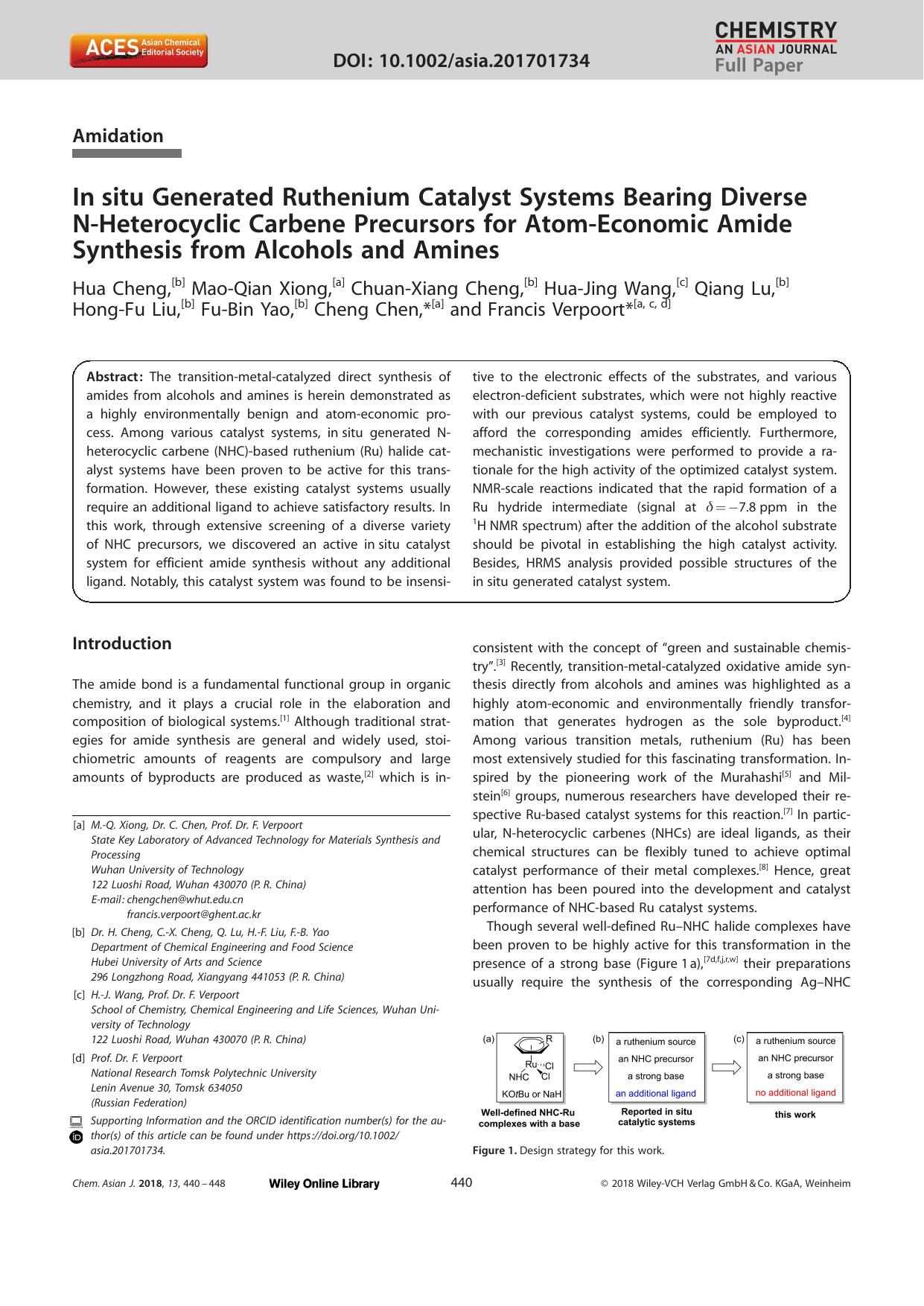 Inâsitu Generated Ruthenium Catalyst Systems Bearing Diverse NâHeterocyclic Carbene Precursors for AtomâEconomic Amide Synthesis from Alcohols and Amines by Unknown