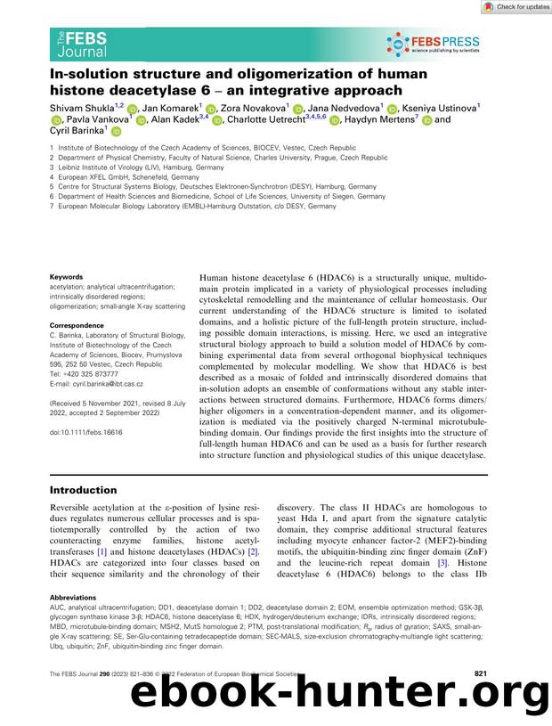 Inâsolution structure and oligomerization of human histone deacetylase 6 â an integrative approach by Unknown