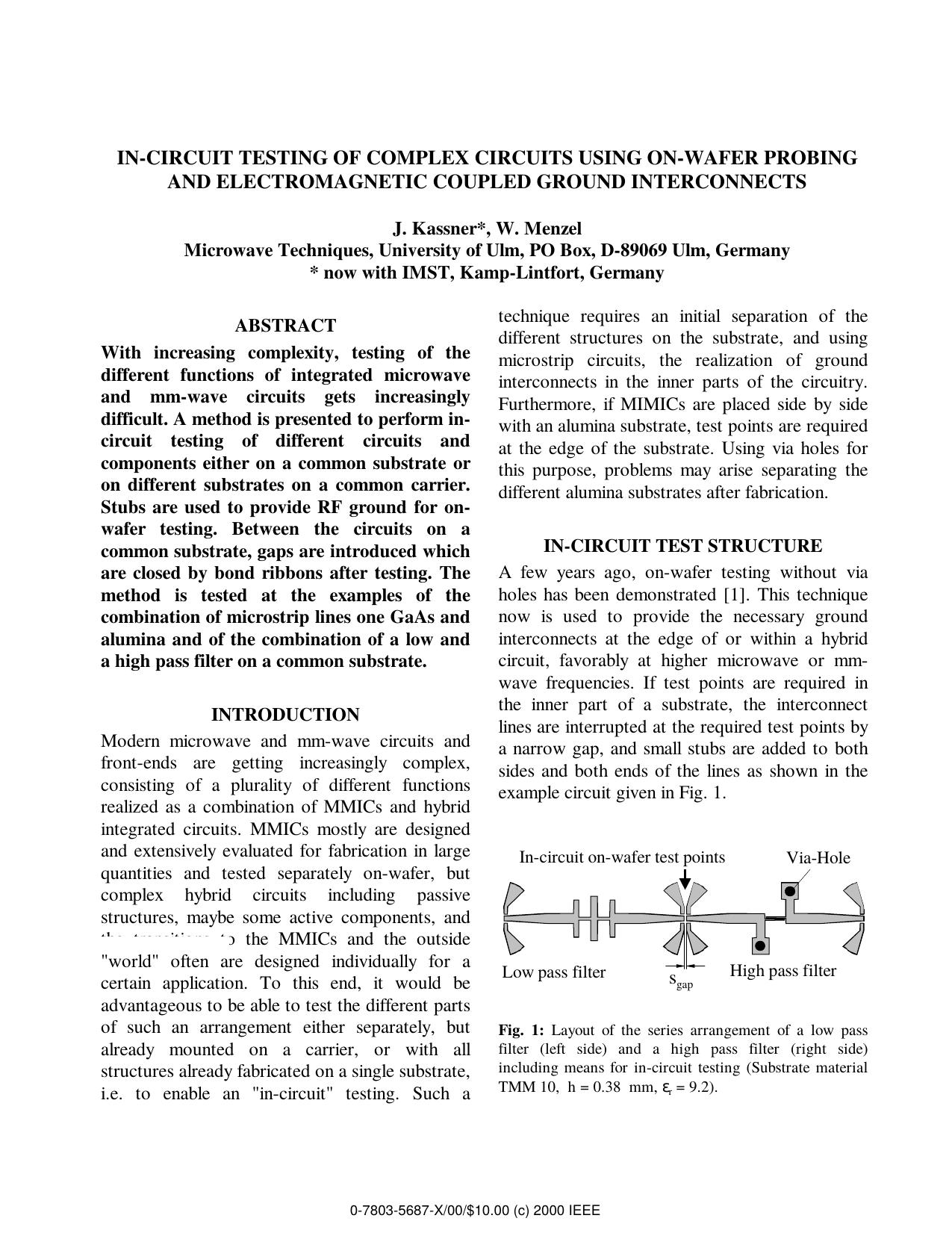 In-Circuit Testing of Complex Circuits Using On-Wafer Probing and Electromagnetic Coupled Ground Interconnects by J. Kassner & W. Menzel