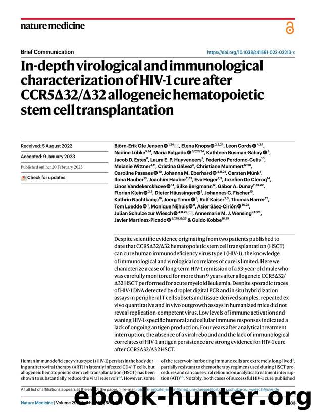 In-depth virological and immunological characterization of HIV-1 cure after CCR5Î32Î32 allogeneic hematopoietic stem cell transplantation by unknow