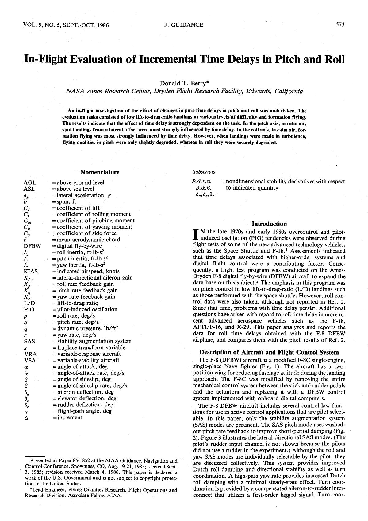 In-flight evaluation of incremental time delays in pitch and roll by Unknown