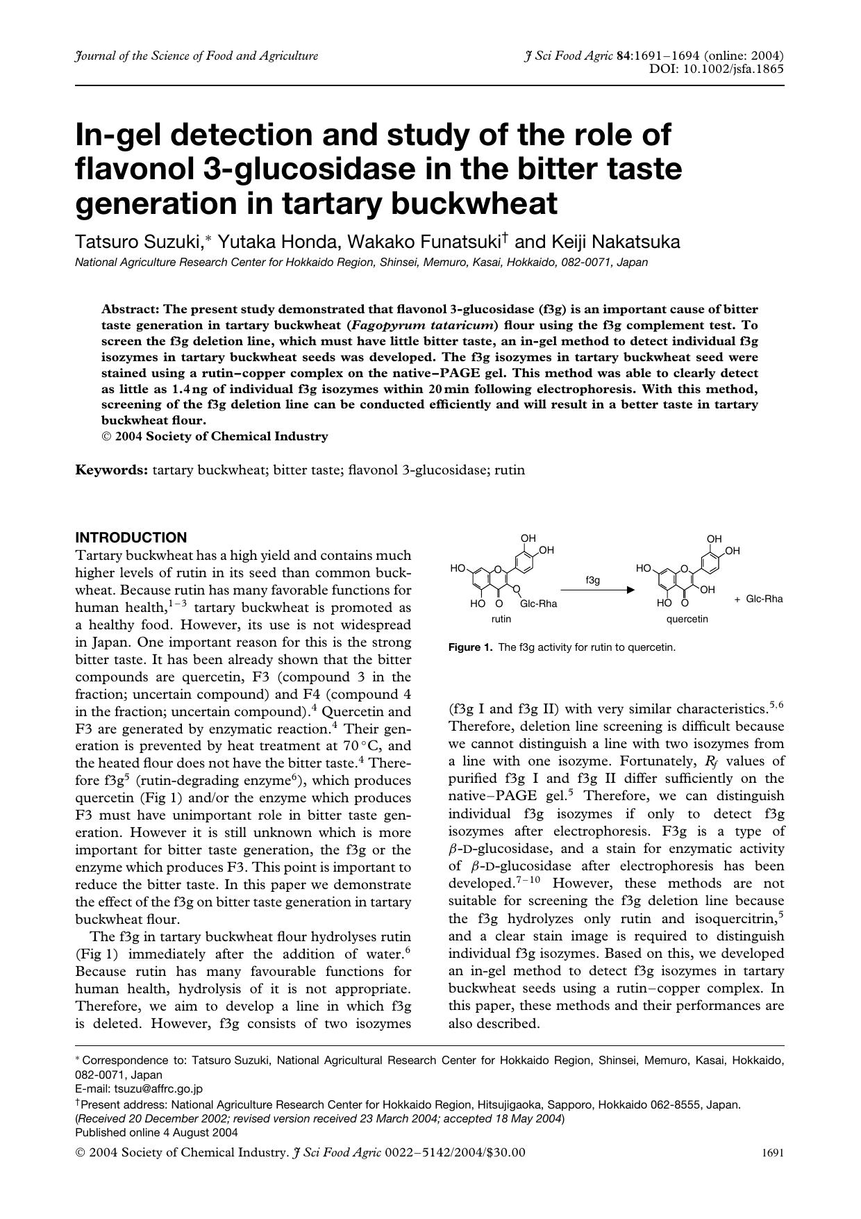 In-gel detection and study of the role of flavonol 3-glucosidase in the bitter taste generation in tartary buckwheat by Unknown