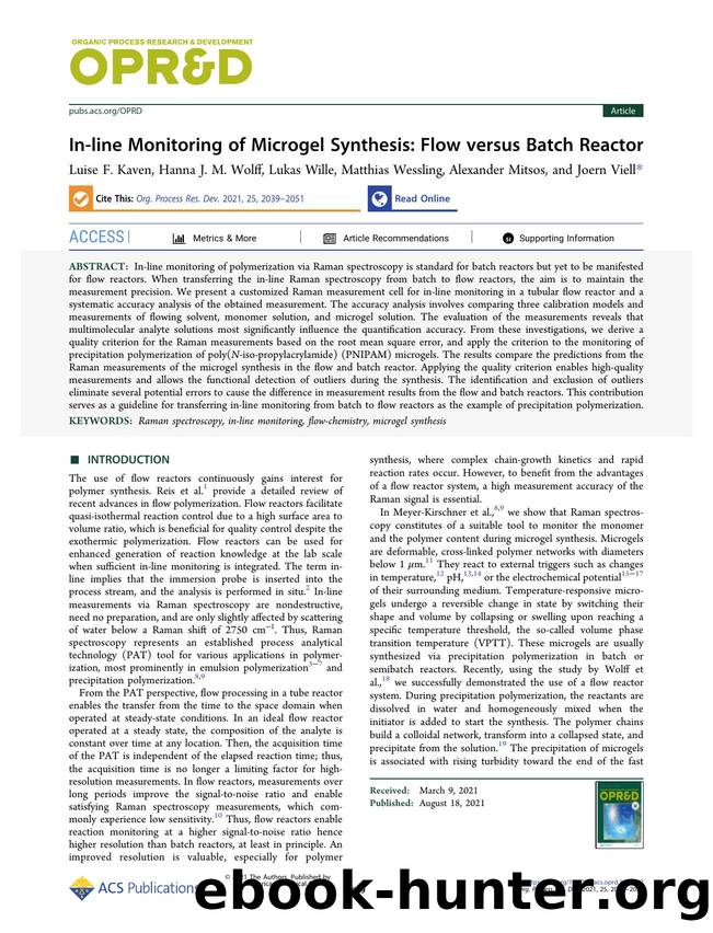 In-line Monitoring of Microgel Synthesis: Flow versus Batch Reactor by Luise F. Kaven Hanna J. M. Wolff Lukas Wille Matthias Wessling Alexander Mitsos and Joern Viell