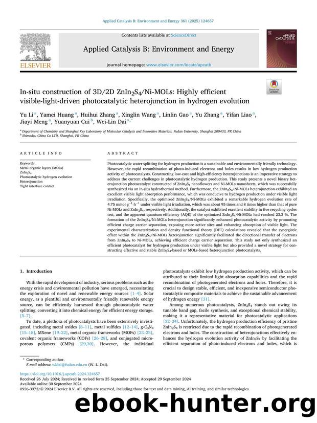 In-situ construction of 3D2D ZnIn2S4Ni-MOLs: Highly efficient visible-light-driven photocatalytic heterojunction in hydrogen evolution by unknow