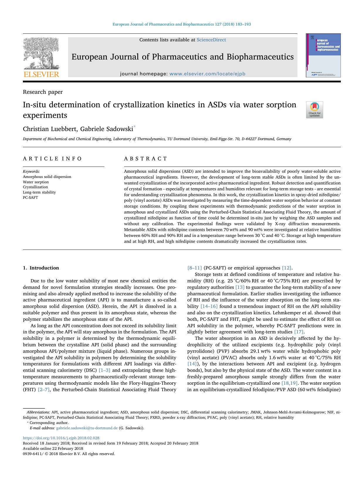 In-situ determination of crystallization kinetics in ASDs via water sorption experiments by Christian Luebbert