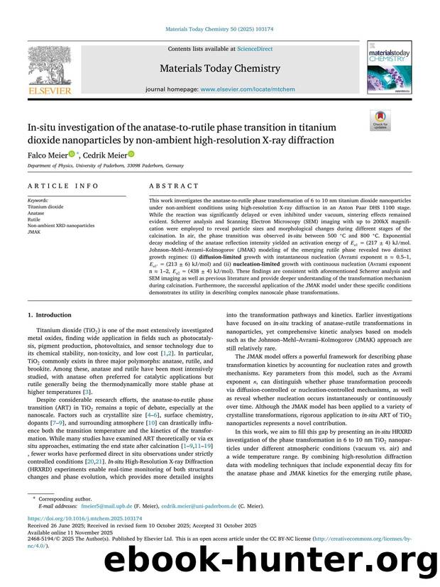 In-situ investigation of the anatase-to-rutile phase transition in titanium dioxide nanoparticles by non-ambient high-resolution X-ray diffraction by Falco Meier & Cedrik Meier
