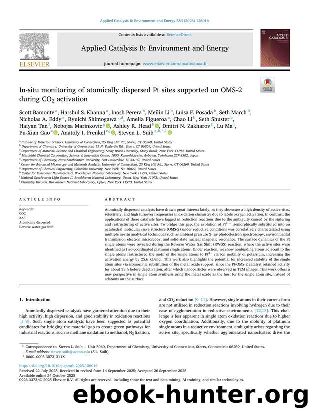 In-situ monitoring of atomically dispersed Pt sites supported on OMS-2 during CO2 activation by unknow