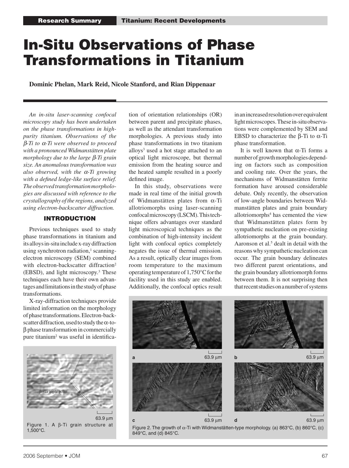 In-situ observations of phase transformations in titanium by Unknown