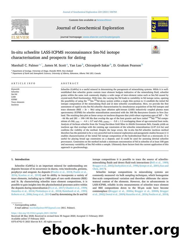 In-situ scheelite LASS-ICPMS reconnaissance Sm-Nd isotope characterisation and prospects for dating by Marshall C. Palmer & James M. Scott & Yan Luo & Chiranjeeb Sakar & D. Graham Pearson
