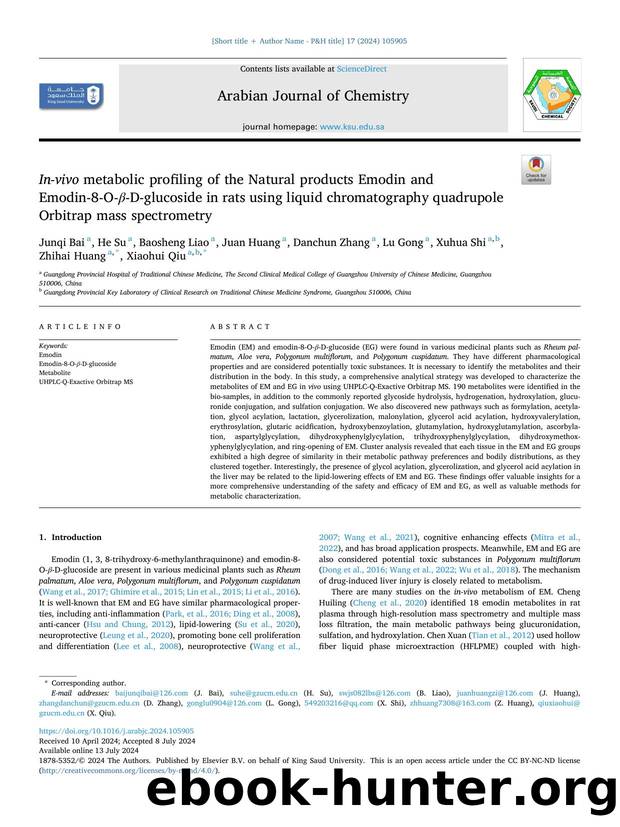 In-vivo metabolic profiling of the Natural products Emodin and Emodin-8-O- Î² -D-glucoside in rats using liquid chromatography quadrupole Orbitrap mass spectrometry by unknow