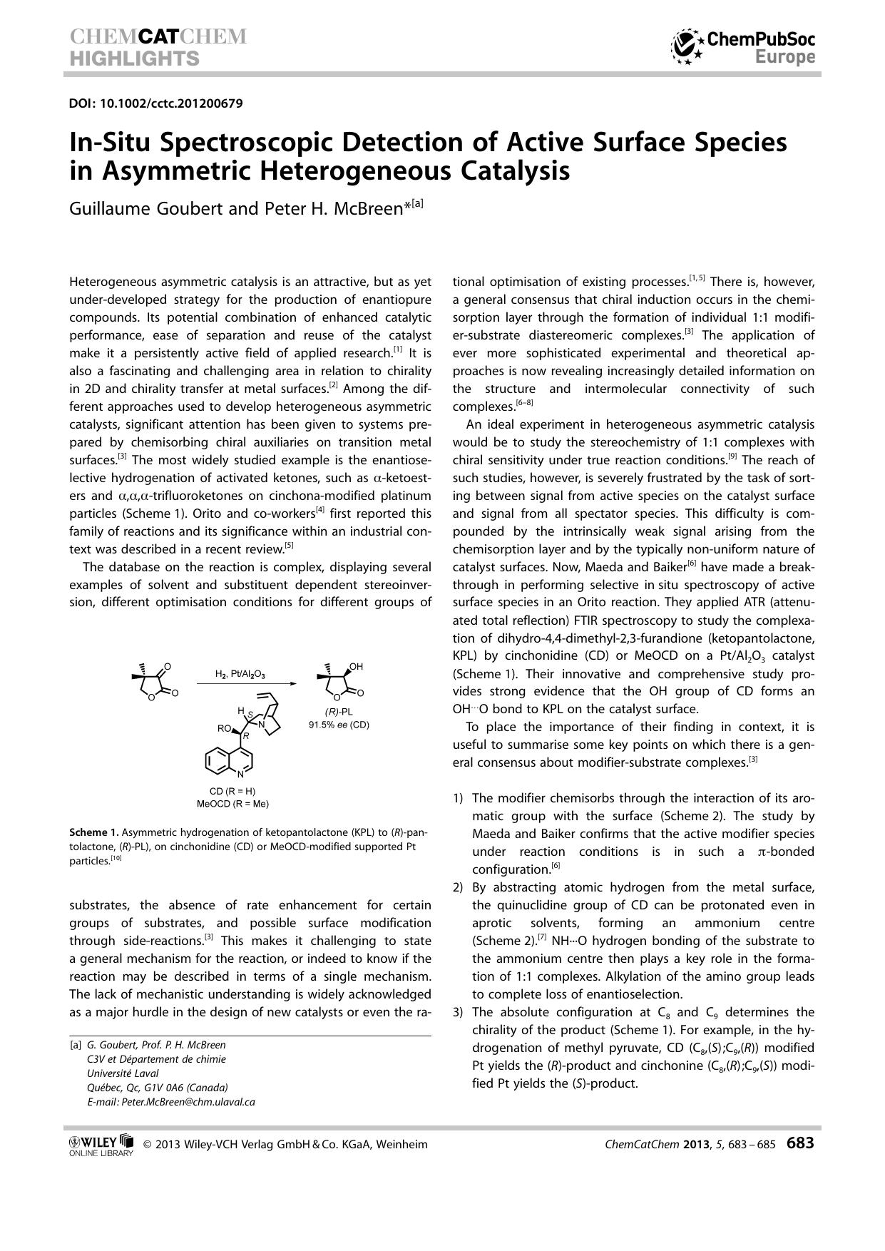 InSitu Spectroscopic Detection of Active Surface Species in Asymmetric Heterogeneous Catalysis by Unknown
