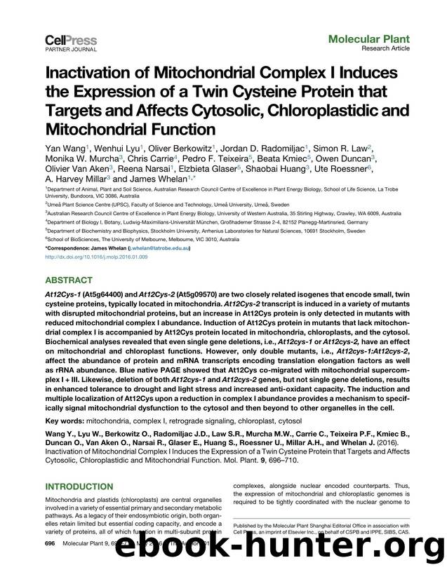 Inactivation of Mitochondrial Complex I Induces the Expression of a Twin Cysteine Protein that Targets and Affects Cytosolic, Chloroplastidic and Mitochondrial Function by unknow