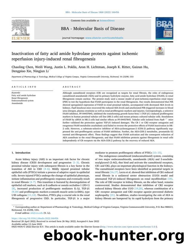 Inactivation of fatty acid amide hydrolase protects against ischemic reperfusion injury-induced renal fibrogenesis by unknow