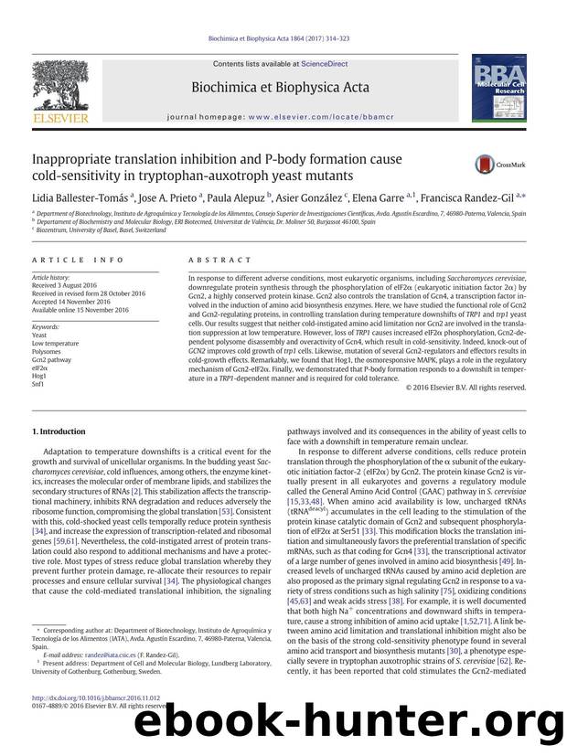 Inappropriate translation inhibition and P-body formation cause cold-sensitivity in tryptophan-auxotroph yeast mutants by unknow
