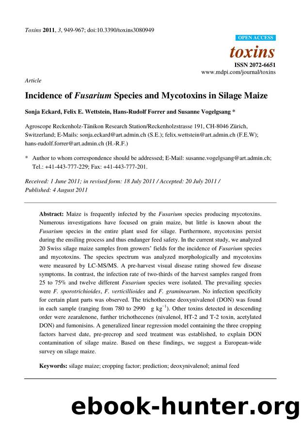 Incidence of Fusarium Species and Mycotoxins in Silage Maize by Sonja Eckard & Felix E. Wettstein & Hans-Rudolf Forrer and Susanne Vogelgsang