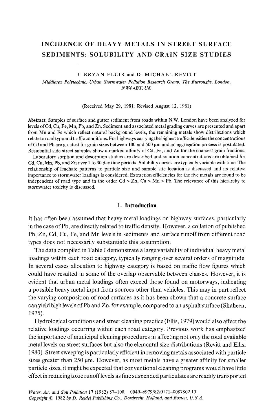 Incidence of heavy metals in street surface sediments: Solubility and grain size studies by Unknown