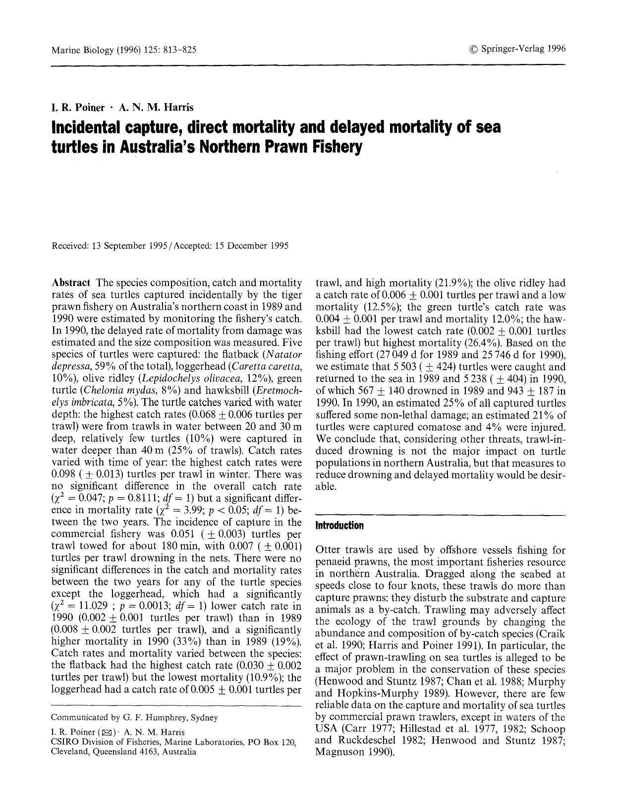 Incidental capture, direct mortality and delayed mortality of sea turtles in Australia's Northern Prawn Fishery by Unknown