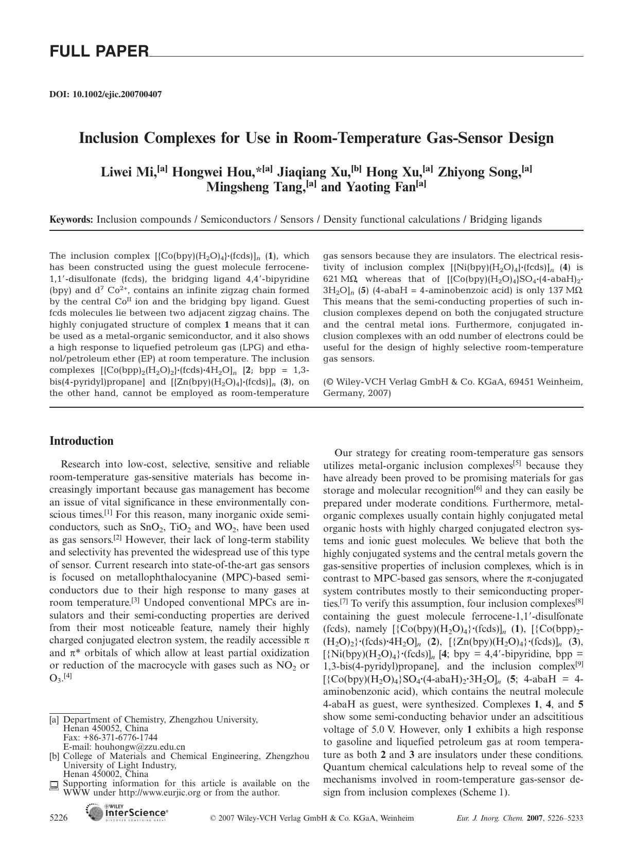 Inclusion Complexes for Use in Room-Temperature Gas-Sensor Design by Unknown