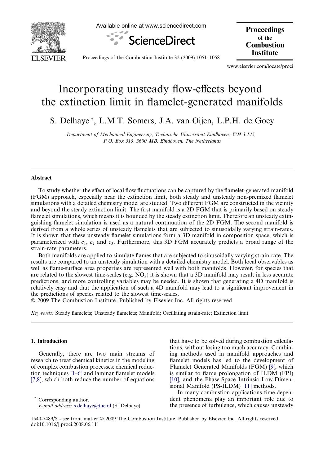 Incorporating unsteady flow-effects beyond the extinction limit in flamelet-generated manifolds by S. Delhaye; L.M.T. Somers; J.A. van Oijen; L.P.H. de Goey