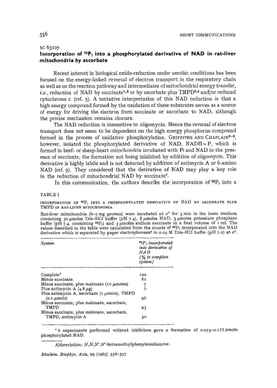 Incorporation of 32Pi into a phosphorylated derivative of NAD in rat-liver mitochondria by ascorbate by Kozo Utsumi; Kozo Inaba