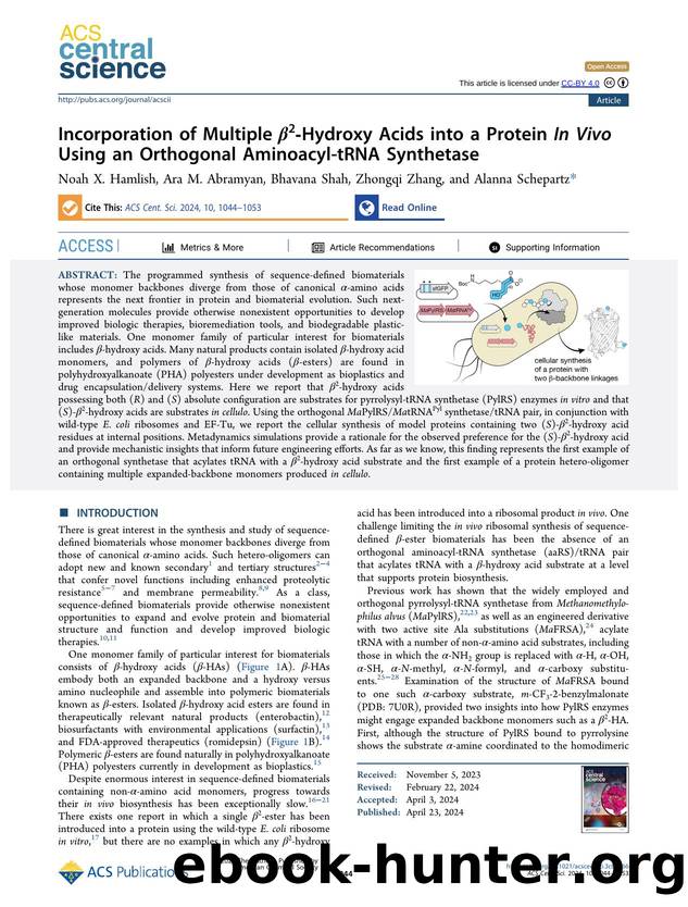 Incorporation of Multiple Î²2âHydroxy Acids into a Protein In Vivo Using an Orthogonal Aminoacyl-tRNA Synthetase by unknow