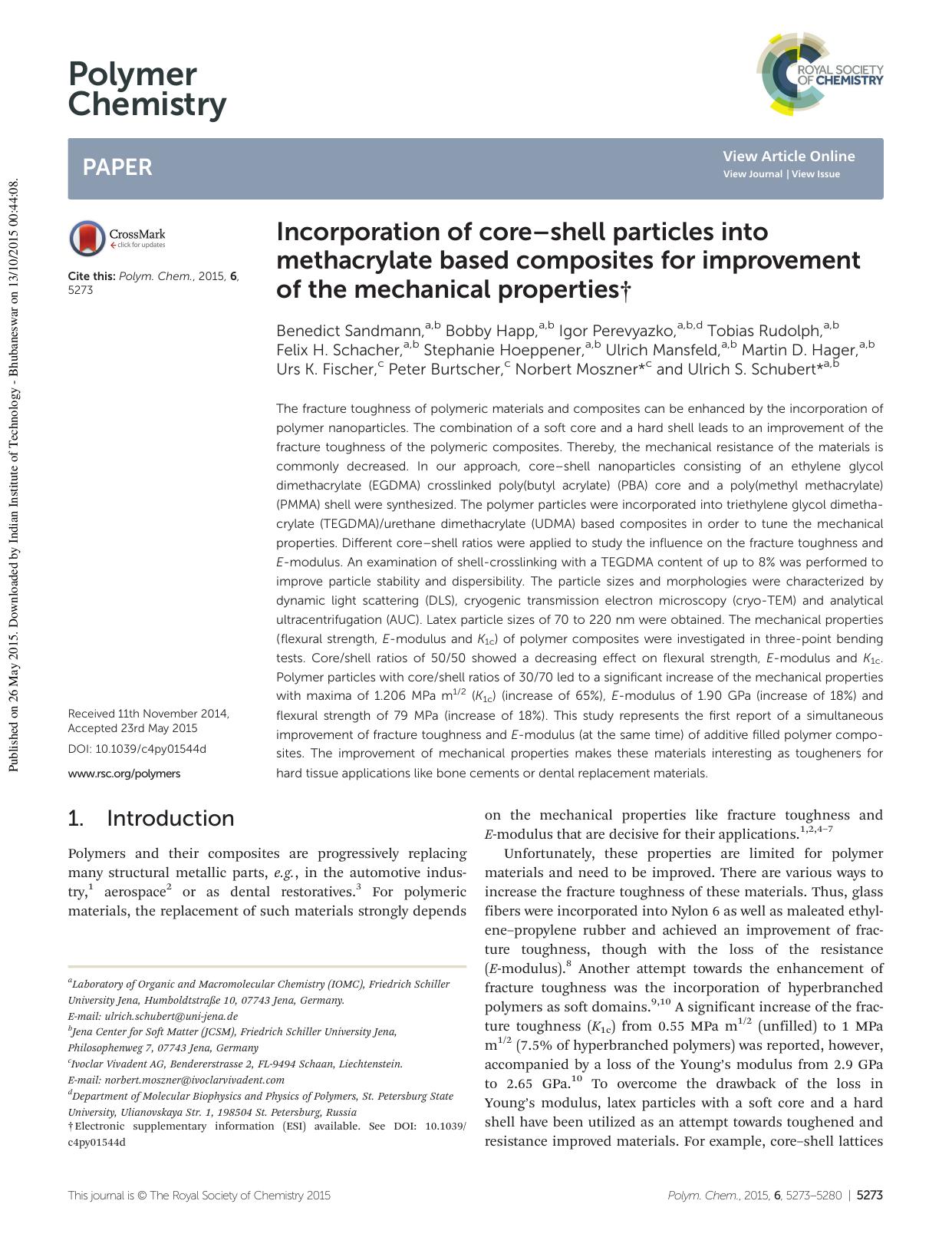 Incorporation of coreâshell particles into methacrylate based composites for improvement of the mechanical properties by unknow