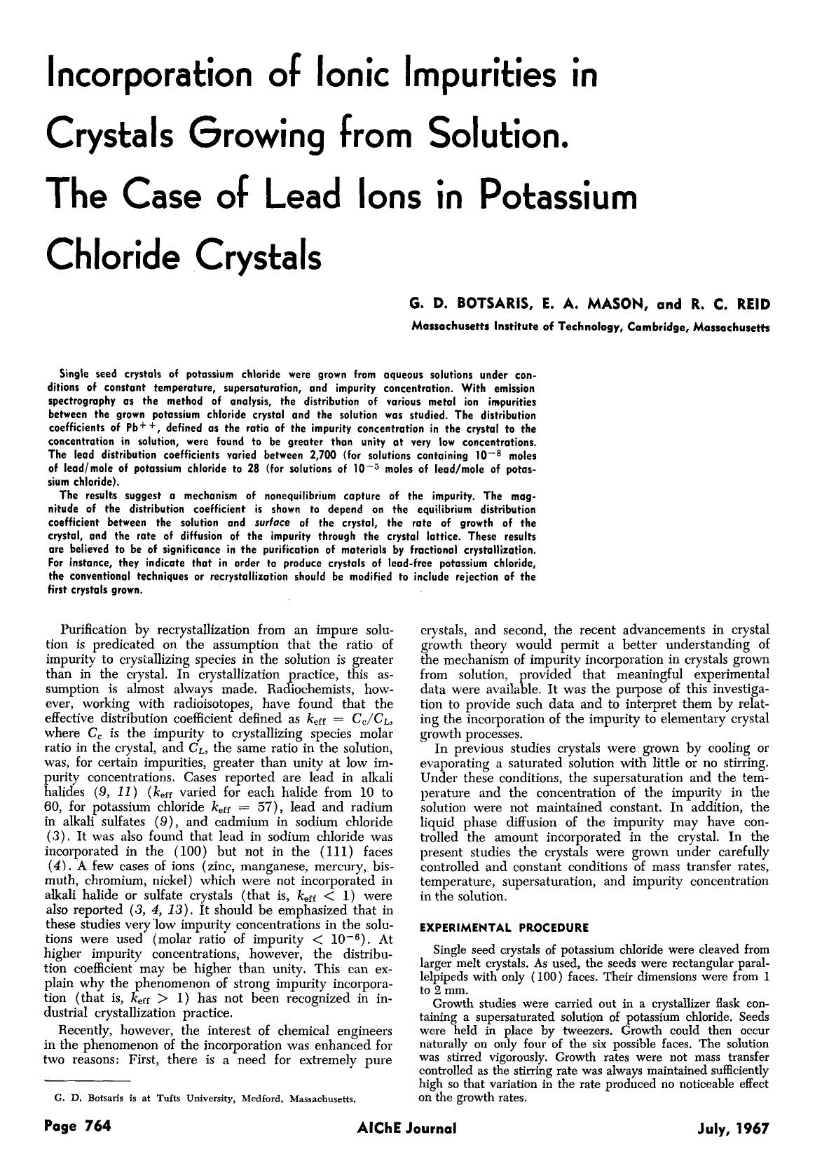 Incorporation of ionic impurities in crystals growing from solution. The case of lead ions in potassium chloride crystals by Unknown