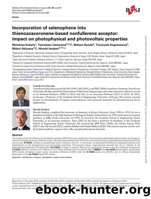 Incorporation of selenophene into thienoazacoronene-based nonfullerene acceptor: impact on photophysical and photovoltaic properties by unknow
