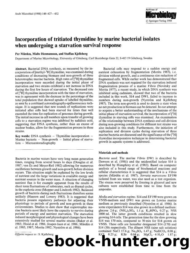 Incorporation of tritiated thymidine by marine bacterial isolates when undergoing a starvation survival response by Unknown