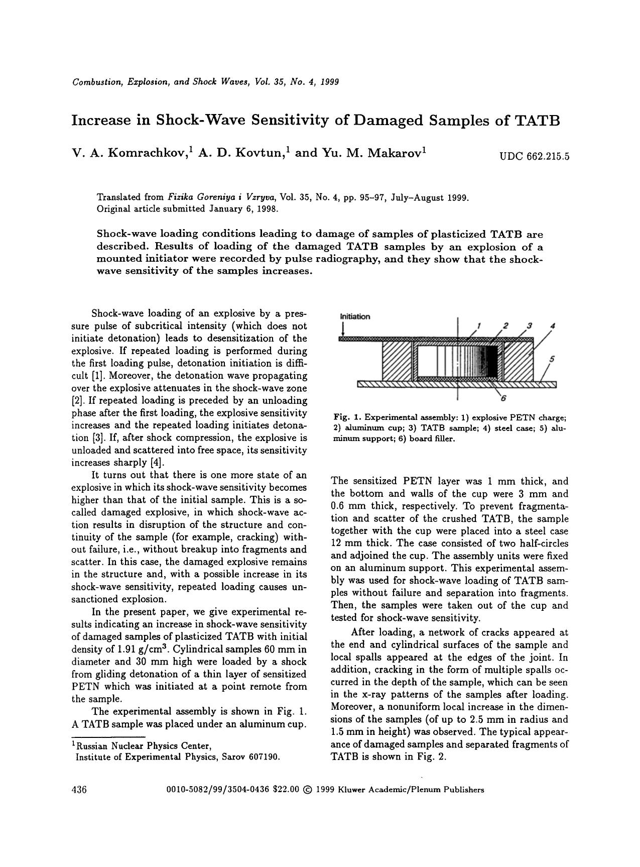 Increase in shock-wave sensitivity of damaged samples of TATB by Unknown