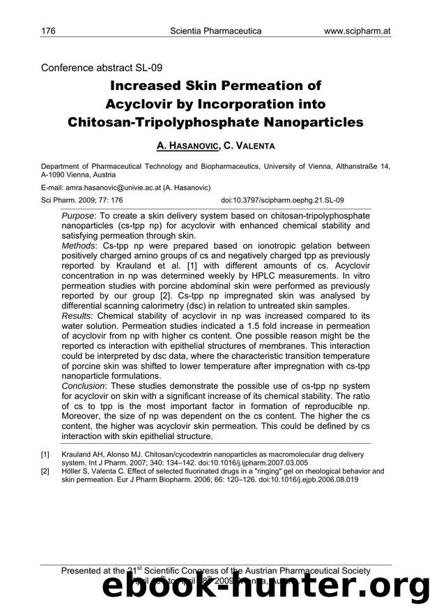 Increased Skin Permeation of Acyclovir by Incorporation into Chitosan-Tripolyphosphate Nanoparticles by A. HASANOVIC & C. VALENTA