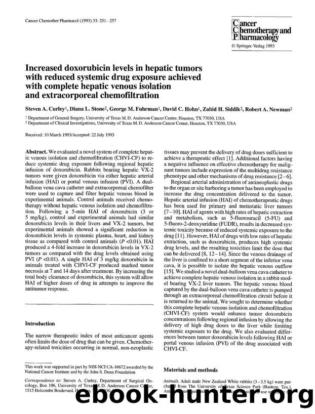 Increased doxorubicin levels in hepatic tumors with reduced systemic drug exposure achieved with complete hepatic venous isolation and extracorporeal chemofiltration by Unknown