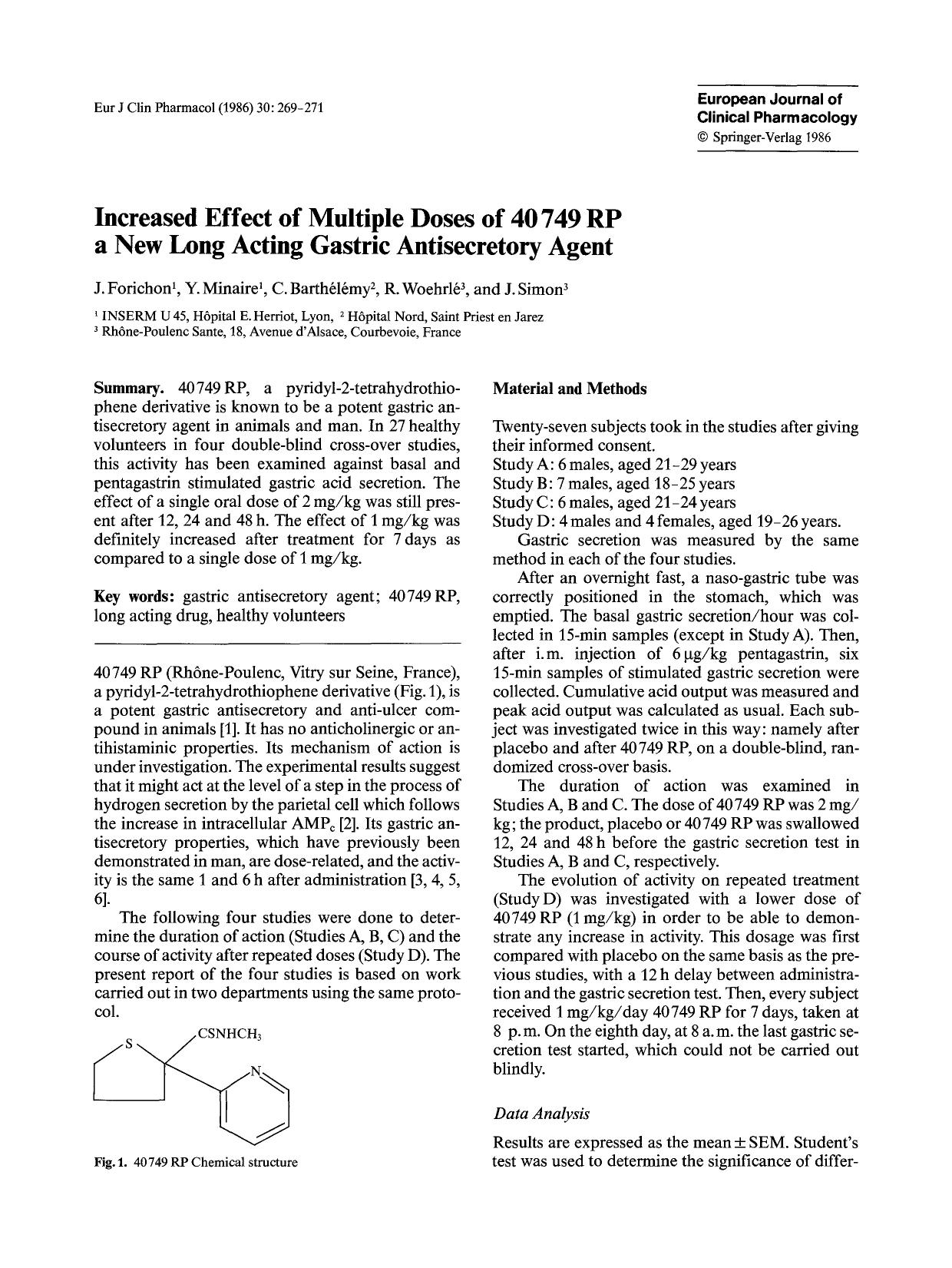 Increased effect of multiple doses of 40 749 RP a new long acting gastric antisecretory agent by Unknown