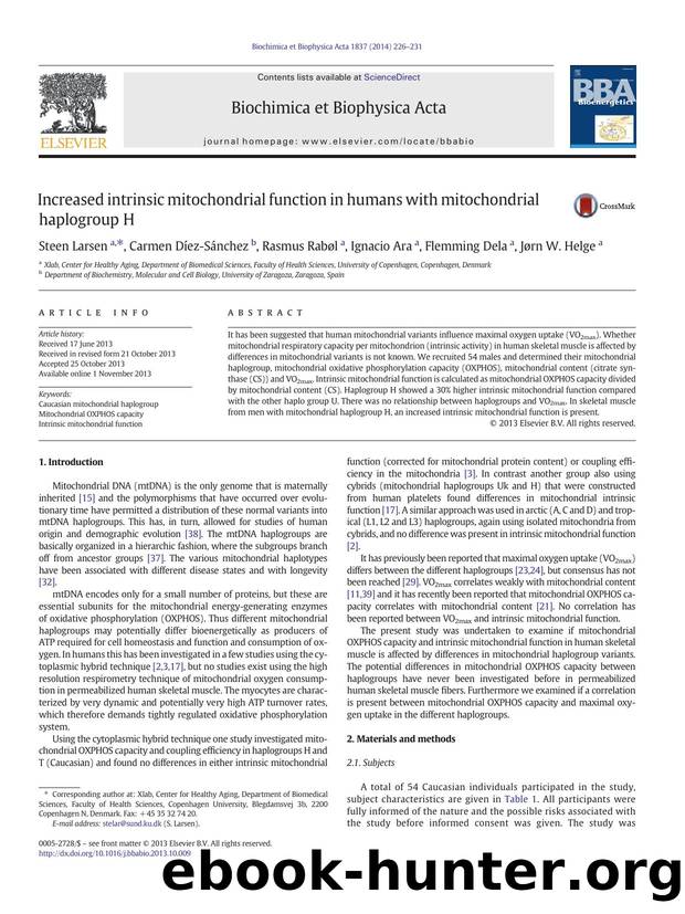 Increased intrinsic mitochondrial function in humans with mitochondrial haplogroup H by Steen Larsen & Carmen Díez-Sánchez & Rasmus Rabøl & Ignacio Ara & Flemming Dela & Jørn W. Helge